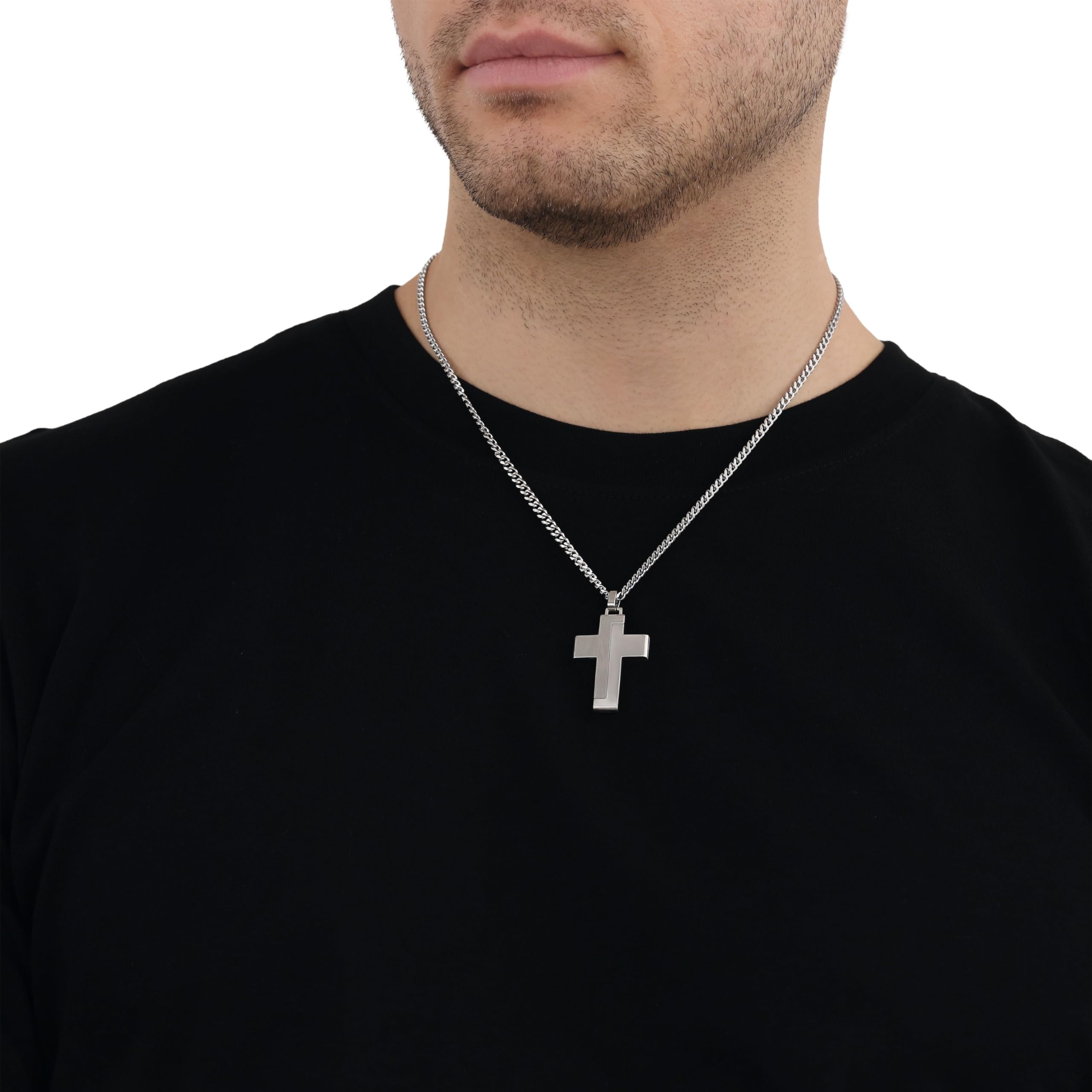 TOM TAILOR - Męski naszyjnik ze stali nierdzewnej - srebrny - wisiorek krzyżowy - TT-N0045