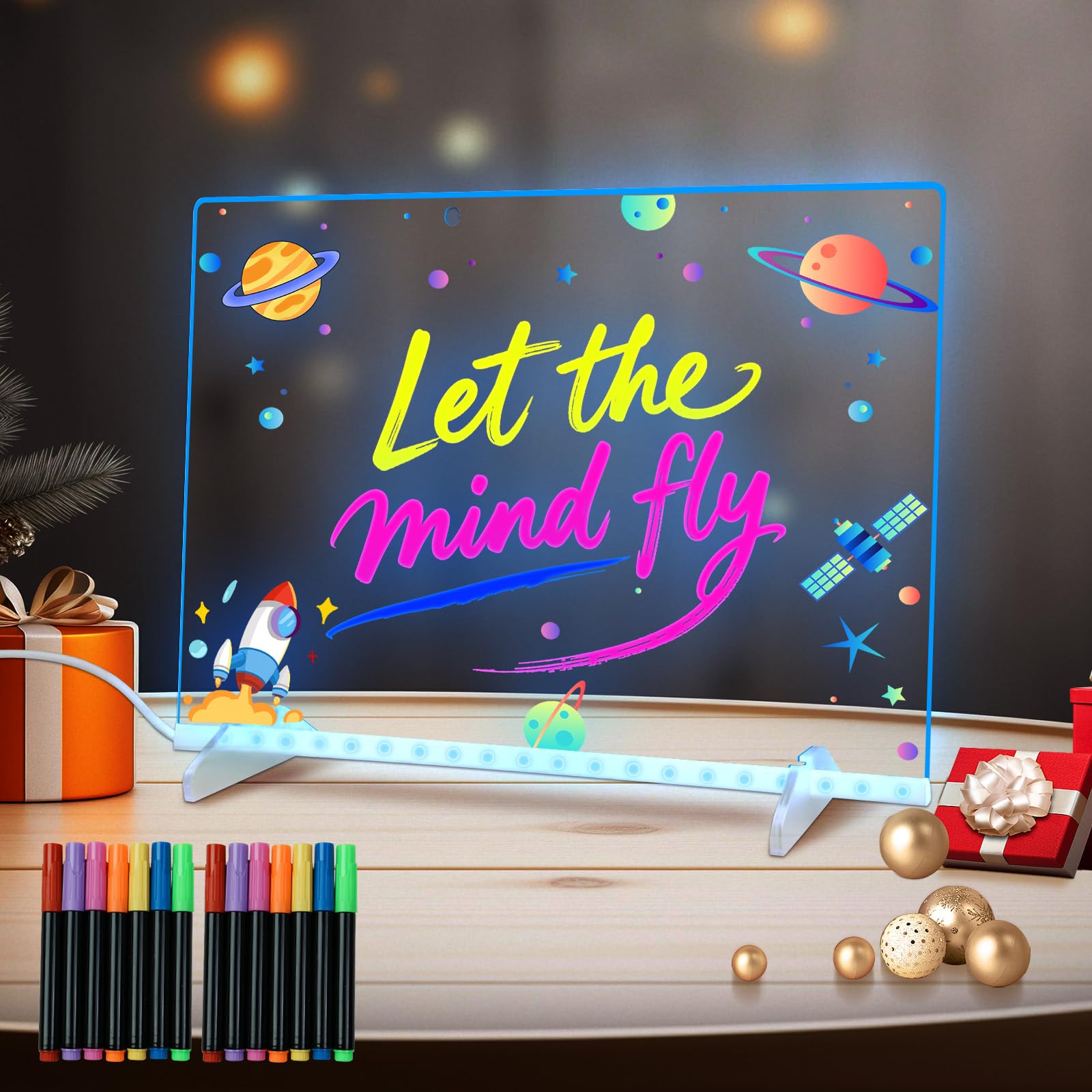 Tablero de notas LED con resaltadores, 2 juegos, tablero de dibujo Doodle Glow, 13 x 10 pulgadas, 6 modos y 8 colores, tablero de dibujo LED para niños, el mejor regalo de Navidad para adolescentes