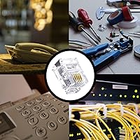 Vista 5 de RJ11 Conectores 25 Pack 6P4C Enchufe Teléfono Enchufe Modular Enchufe Teléfono Adaptador Jack Adaptador Crimpado Conector de cable telefónico