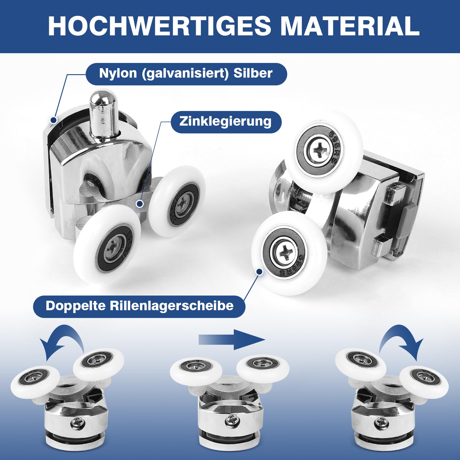 8 Stück Duschtürrollen Set - Inklusive Schrauben Für Glasduschtüren 4-5mm