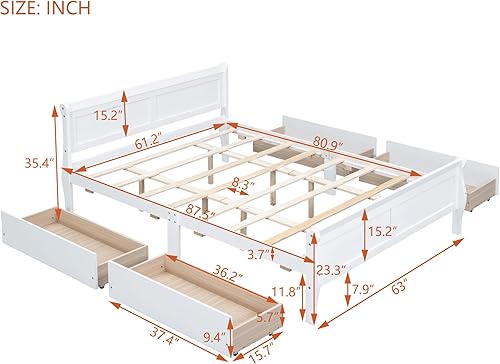 Miniatura 83 de Cama de plataforma de madera de tamaño individual con cabecera en forma de casa, soporte de listones de madera, para dormitorio de niños, niñas,