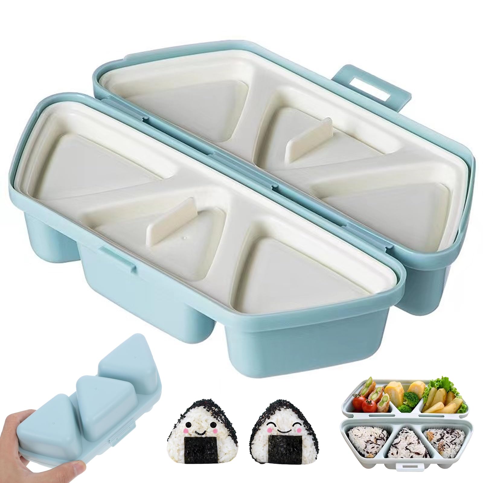 Stampo per Onigiri e Portavivande, 6 in 1 Stampo Sushi Triangolare per 6 Onigiri, Sushi Maker e Scatola di Conservazione, per Pranzo, Picnic e Feste