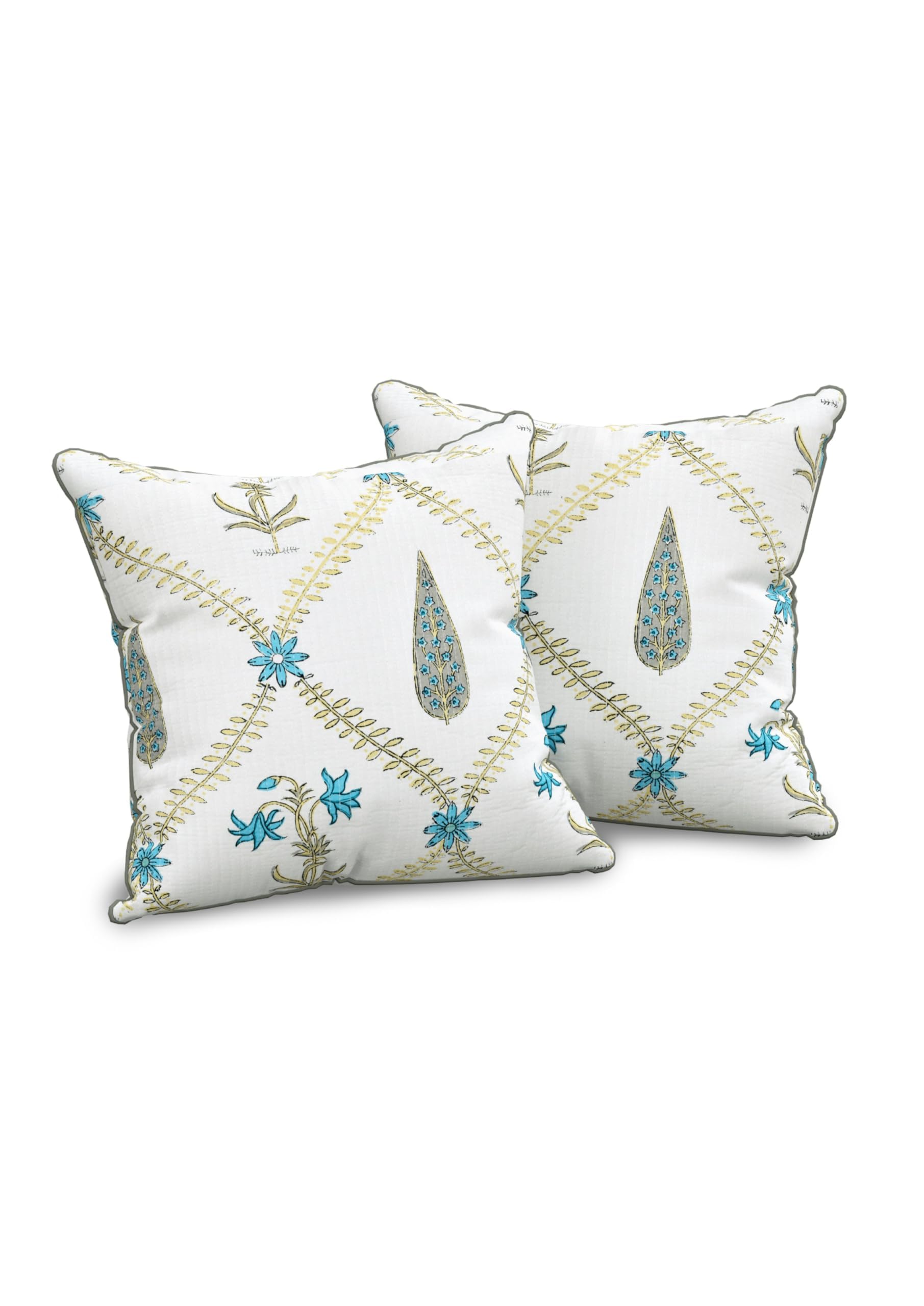 Yda fashion Elegant 3-Layer Cotton Cushion Covers – Pack of 2 (16 * 16) Sky Blue & Brown & Cream (No Compromise with Color and Quality)