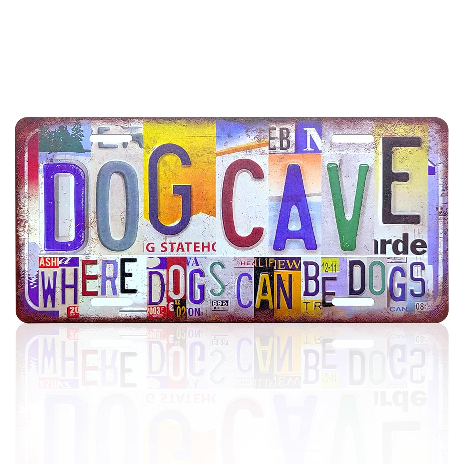 BLNC Vintage License Plate Decor, Aluminum Plate Colored Logo Decoration for Home Office Basement Garage Bar Restaurant Living Room Garden Yard (DOG CAVE)