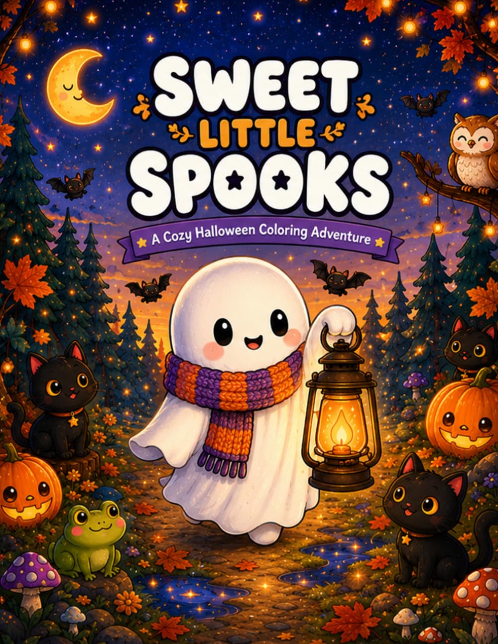 Sweet Little Spooks: A Cozy Coloring Book for Adults & Teens with Adorable Ghosts, Pumpkins, and Relaxing Autumn Scenes