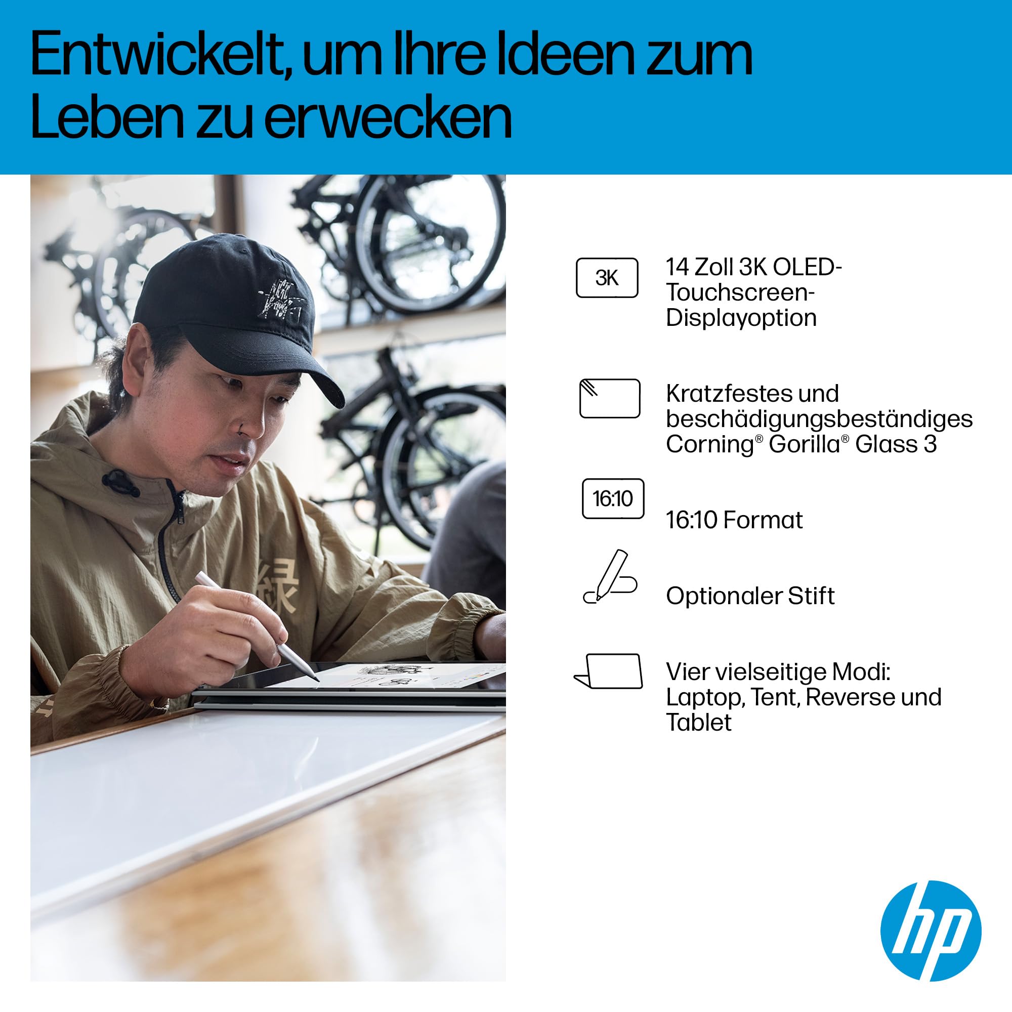 HP OmniBook X Flip 2-in-1 Laptop 14" 2K Touchscreen AMD Ryzen AI 7 16GB RAM 512GB Win11 Silber