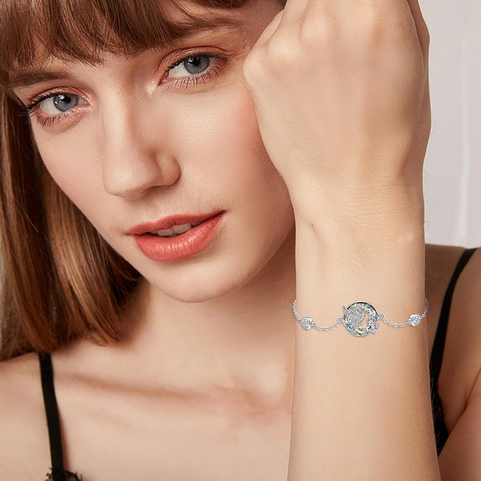925 Silber Damen Kristallarmband, Phönix Armband für Frauen | Phönix-Armband aus 925 Sterling Silber mit Kristallen für Freundinnen, Schwestern, Großmütter und Damen.