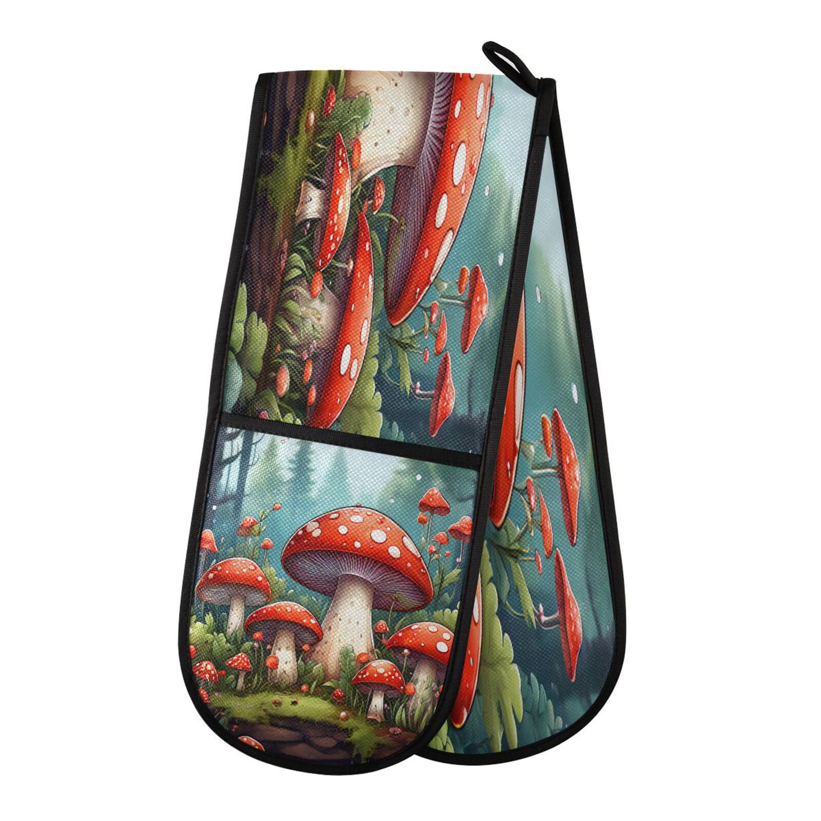 Amazon.com: Mushroom Forest Rain Long Double Oven Mitts, Heat 