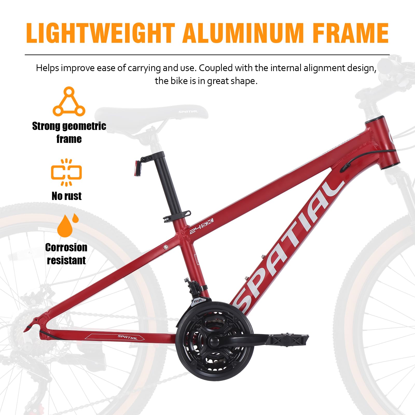 SPATIAL MTB Bicicleta de Montaña para Adultos y Jóvenes - 29/27,5/26/24 Pulgadas, 8/21 Velocidades, Frenos de Disco Mecánicos Dobles, Cuadro de Aluminio, Suspensión Delantera, Asiento Ajustable