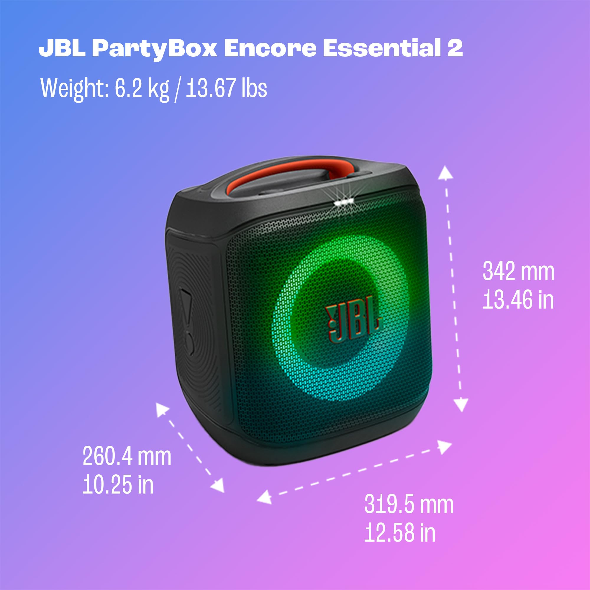 JBL PartyBox Encore Essential 2 - Portable Battery-Powered Party Speaker with AI Sound Boost, Up to 15 Hours of Play time, IPX4 Splash Proof, and Multi-Speaker Connection by Auracast (Black)