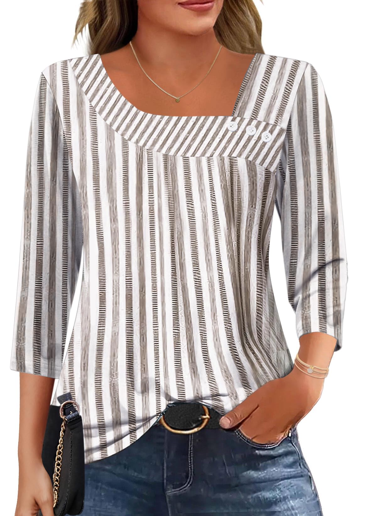 LOMON Asymmetrical Neck T-Shirt: Business Blouse with 3/4 Length Sleeves (2025 Trend)