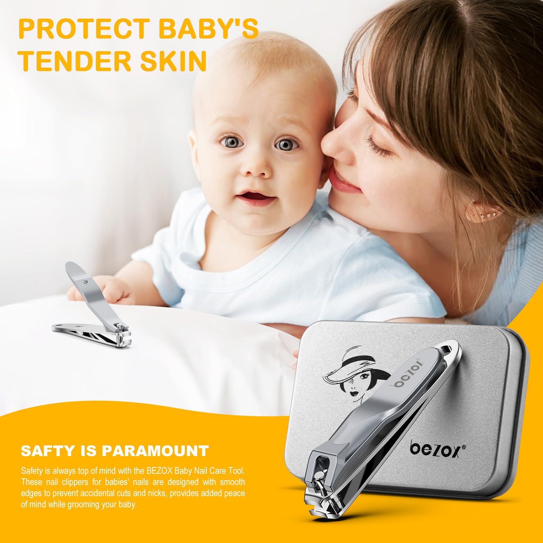 BEZOX Safe Kids - Tagliaunghie per neonati,neonati e bambini,tagliaunghie a mascella da 0,5 cm,per bambini,strumento di precisione per la cura delle unghie per dita e dita dei piedi,Bianco Perla