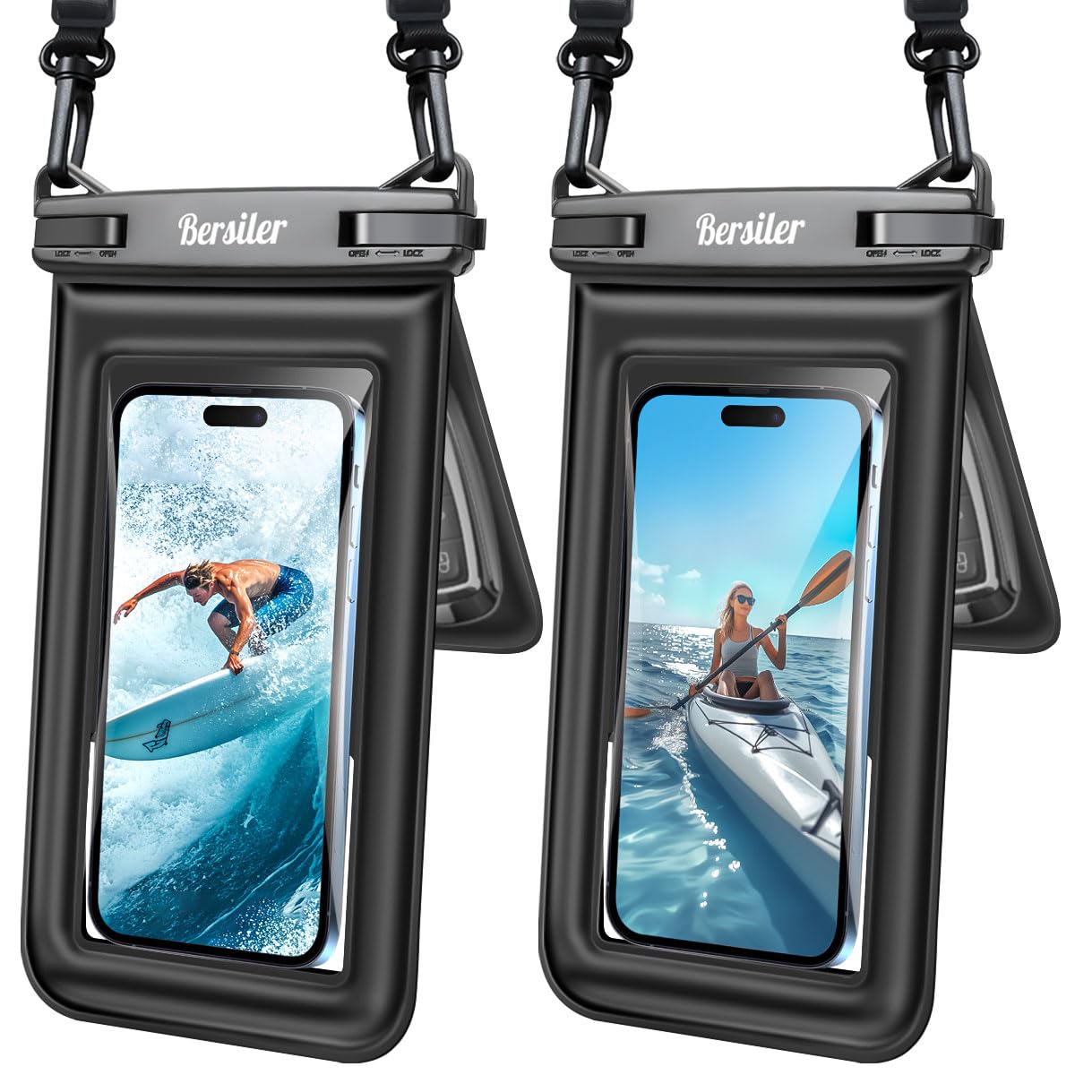 Floating Waterproof Phone Pouch - 2 Pack IPX8 Waterproof Phone Bag with Double Space, Waterproof Phone Case with Lanyard for iPhone 17 16 15 14 13 Pro