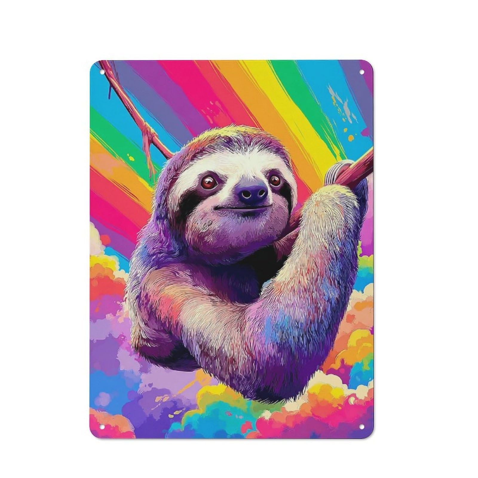 Junmoney Colorful Sloth On Rainbow Background Retro Metal Plaque 40X30cm For Café Or Home Bar, With Clear Retro Wall Decor Character