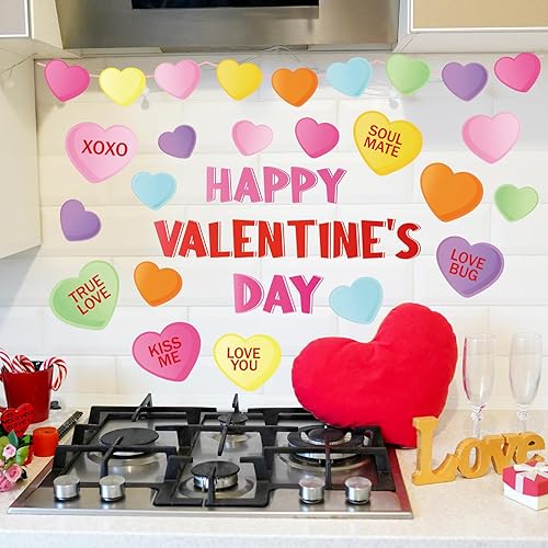 Miniatura 5 de Whaline Calcomanías de pared para el día de San Valentín, calcomanías románticas de conversación romántica de corazón de caramelo para habitación