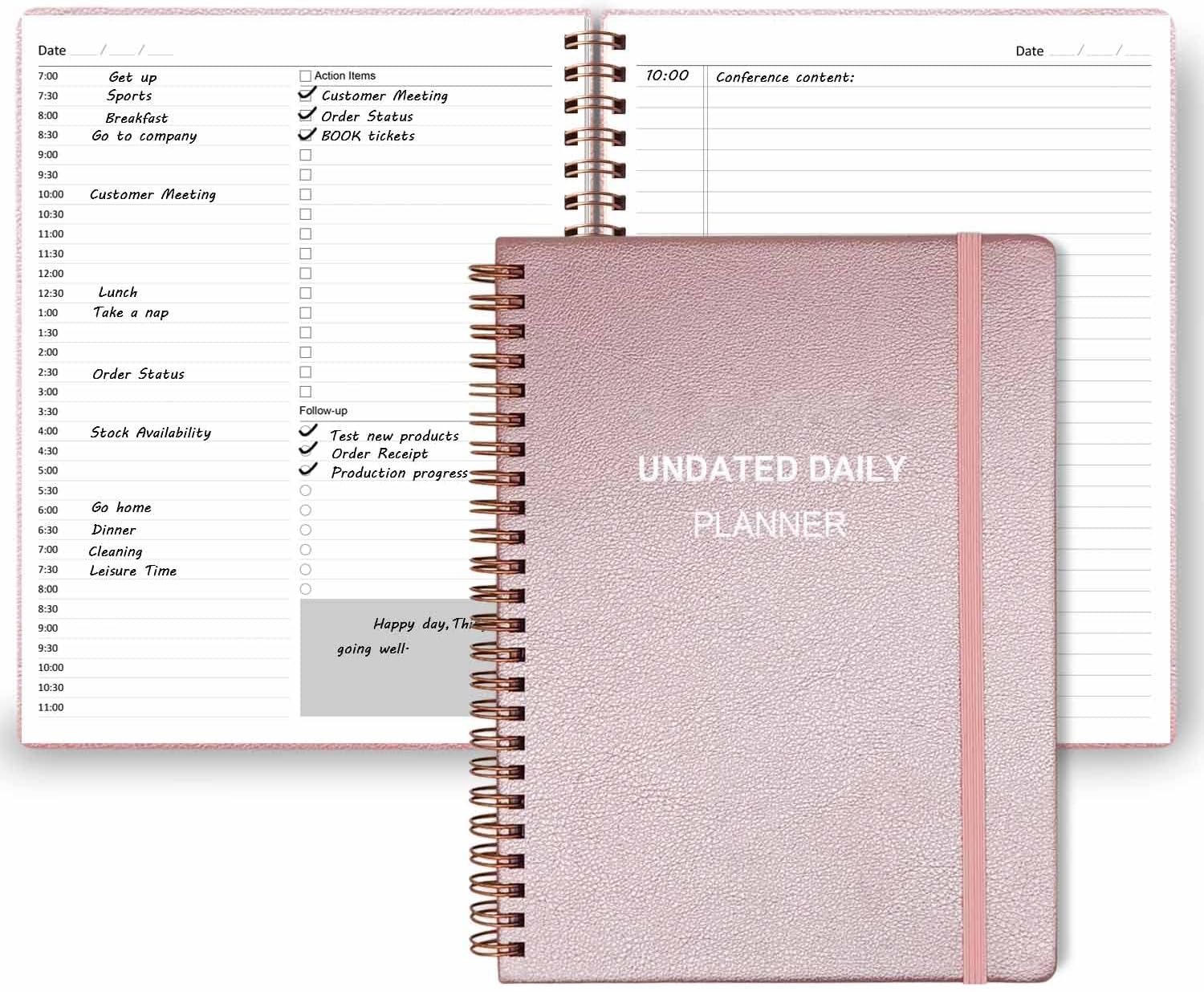 Tiankool Undated Daily Planner,Undated Planner with Hourly