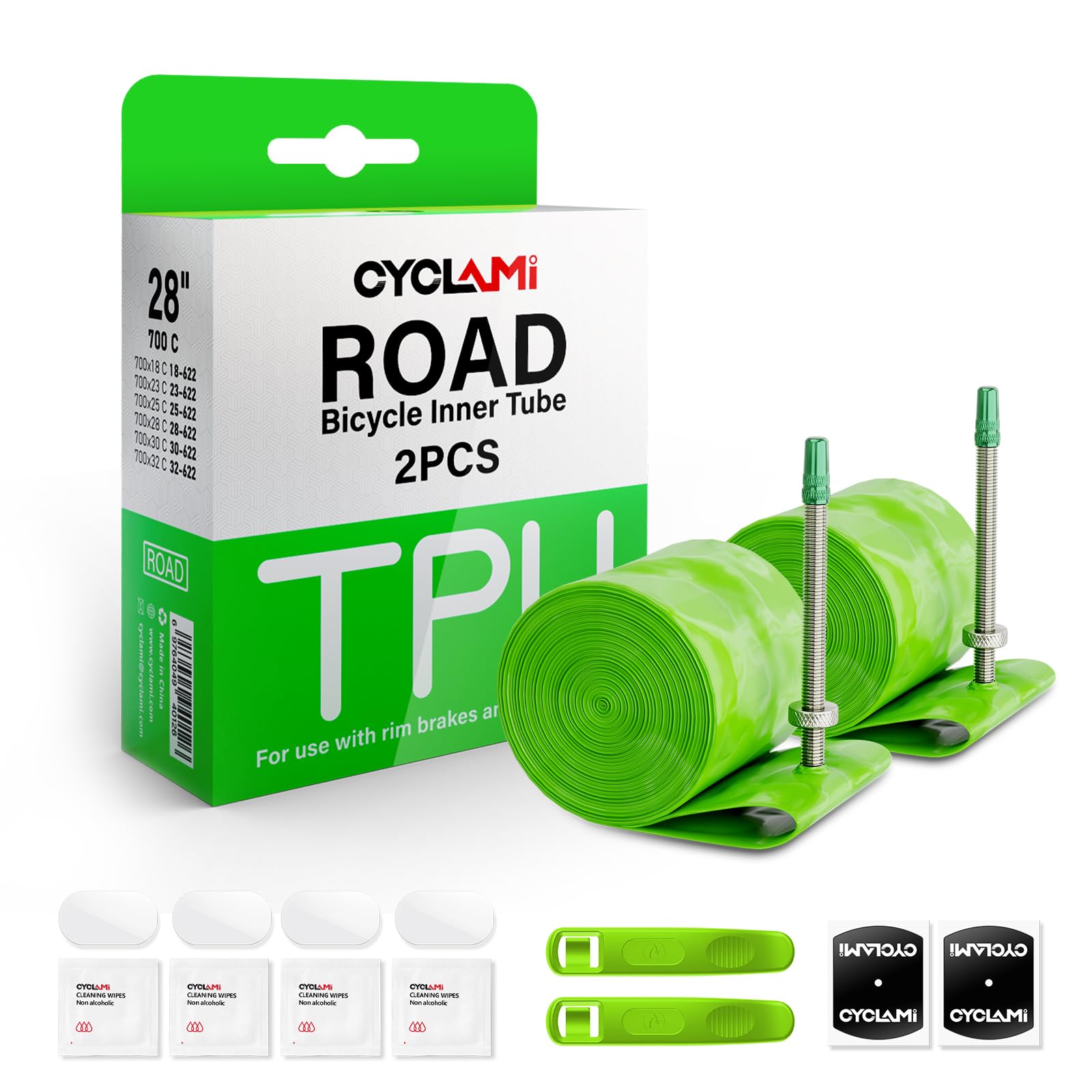 CYCLAMI 2 Pack TPU Inner Tube 700C x 18/23/25/28/30/32C for Road Bike Tire Upgraded Durability Bicycle Tube 60MM Length of Aluminum Presta Valve