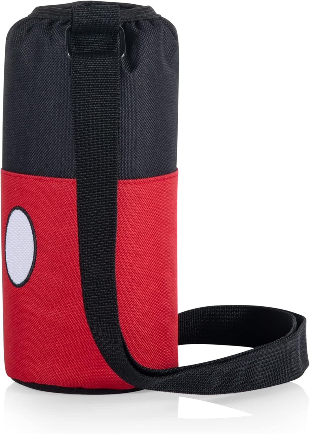 Picnic TIME Disney Mickey Mouse Bottle Cooler Tote with Included 24 oz Bottle, Insulated Water Bottle Carrier with Adjustable Shoulder Strap for Travel Picnic Theme Parks, (Black with Red Pattern)