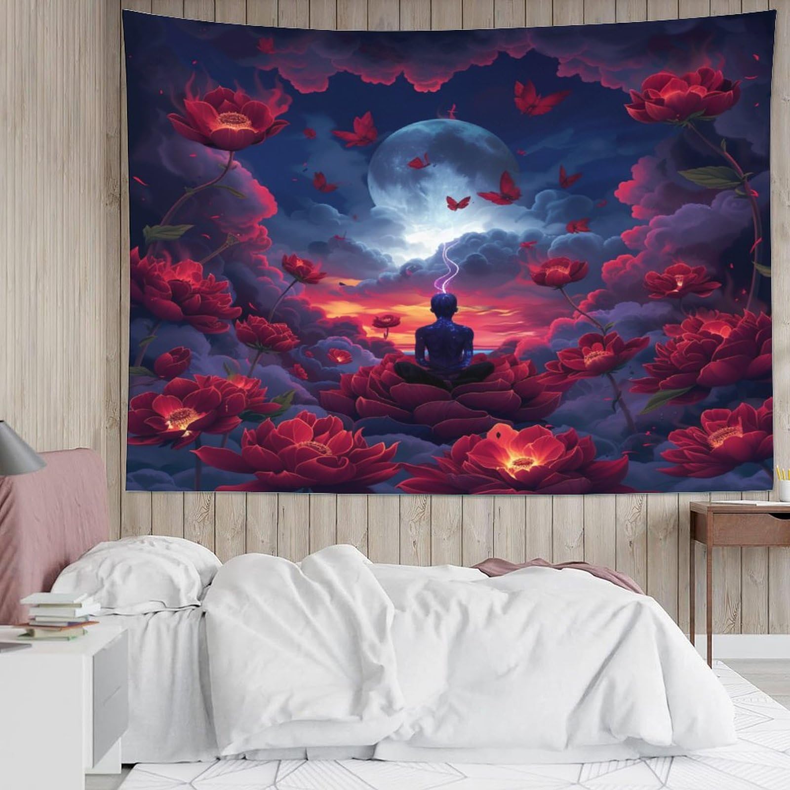 KKPBHTYVG Arazzo Murale Buddha 3D – 100x150 Cm – Poliestere Con Accessori – Tappezzeria Decorativa Per Camera Letto - 3