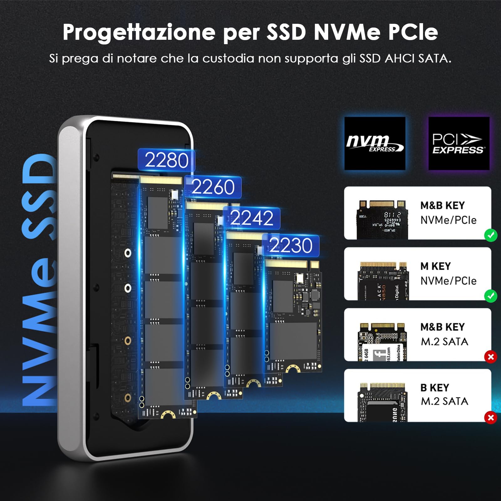 WAVLINK Case SSD M.2 NVMe 40Gbps con Ventola di Raffreddamento, Enclosure NVMe USB4 compatibile con Thunderbolt 4 fino a 3848 MB/s, supporta SSD di dimensioni 2230/2242/2260/2280 B+M/M-Key