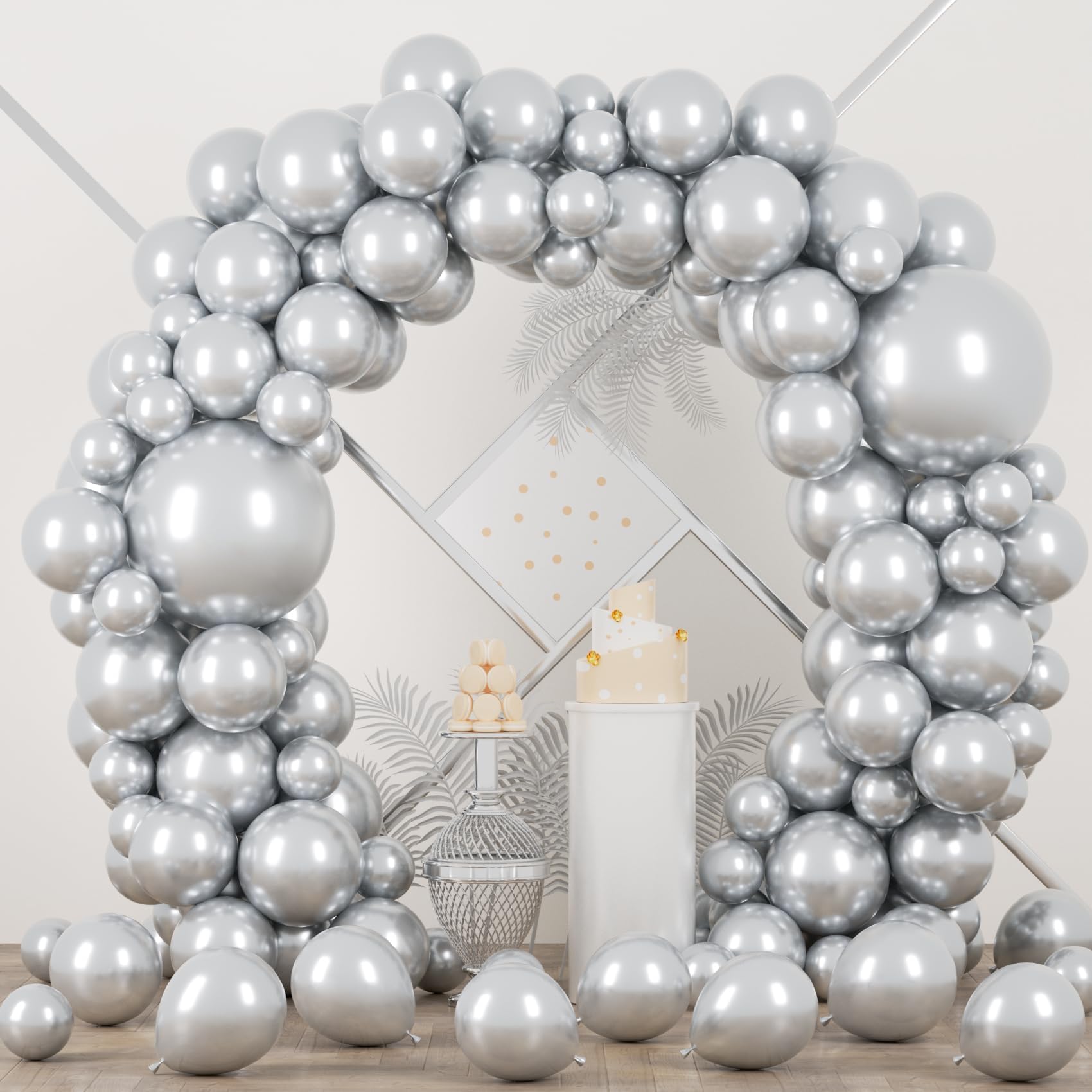 Voircoloria 90pack Metallic Silver Balloons Different Size 18/12/10/5 Inch Chrome Silver Balloon Garland Arch Kit for Graduation, Wedding, Birthday, New Year, Baby Shower Decorations