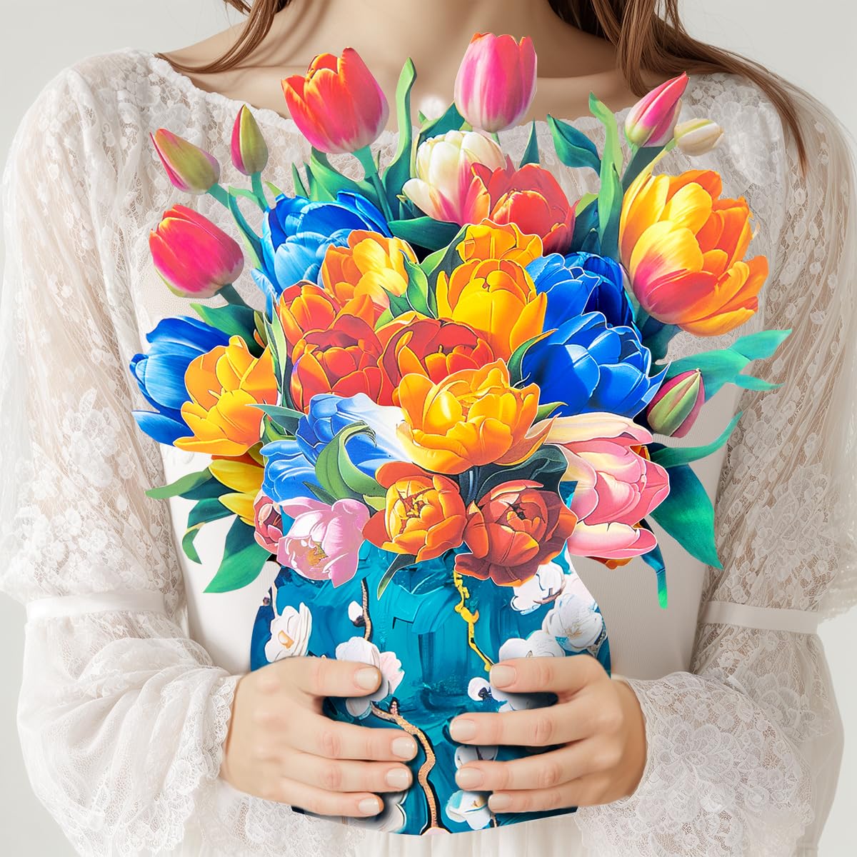 CNLITIHEKA Tulip Flower Bouquet Cards, Pop Up Flower Bouquet Greeting Cards, Mother's Day Flower Pop Up Card