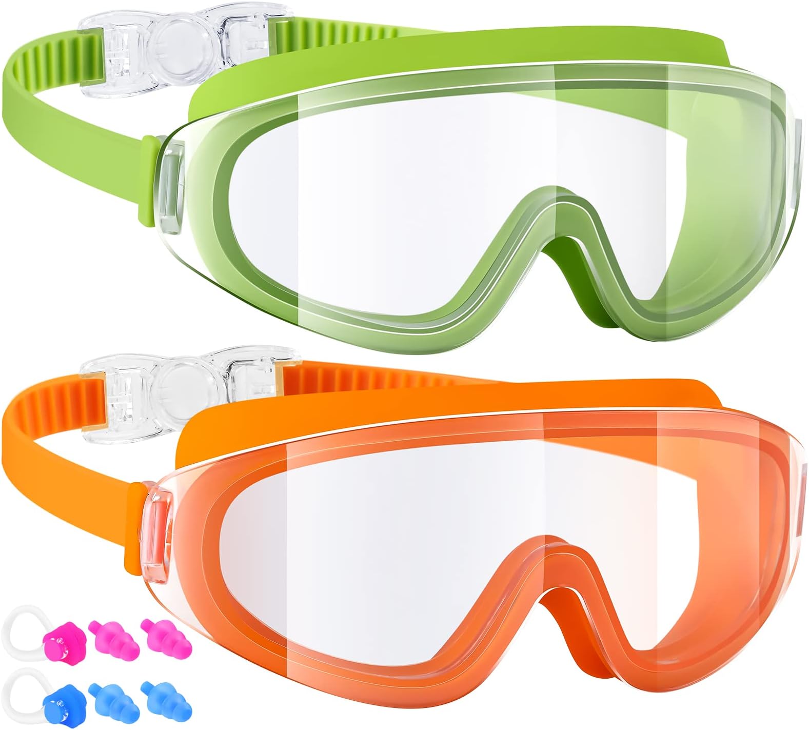DizywieeKids Swim Goggles, 2-Pack Frameless Swimming Goggles for Kids, Child, Boys or Girls From 5-14, Wide View Pool Goggle