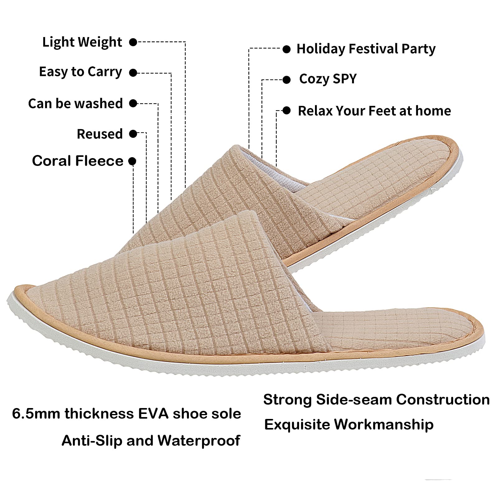 4 Paires Pantoufle de Spa Lavable | Chaussons Invités Jetable en Velours Léger Antidérapant pour Hôtel Voyage Maison Intérieur