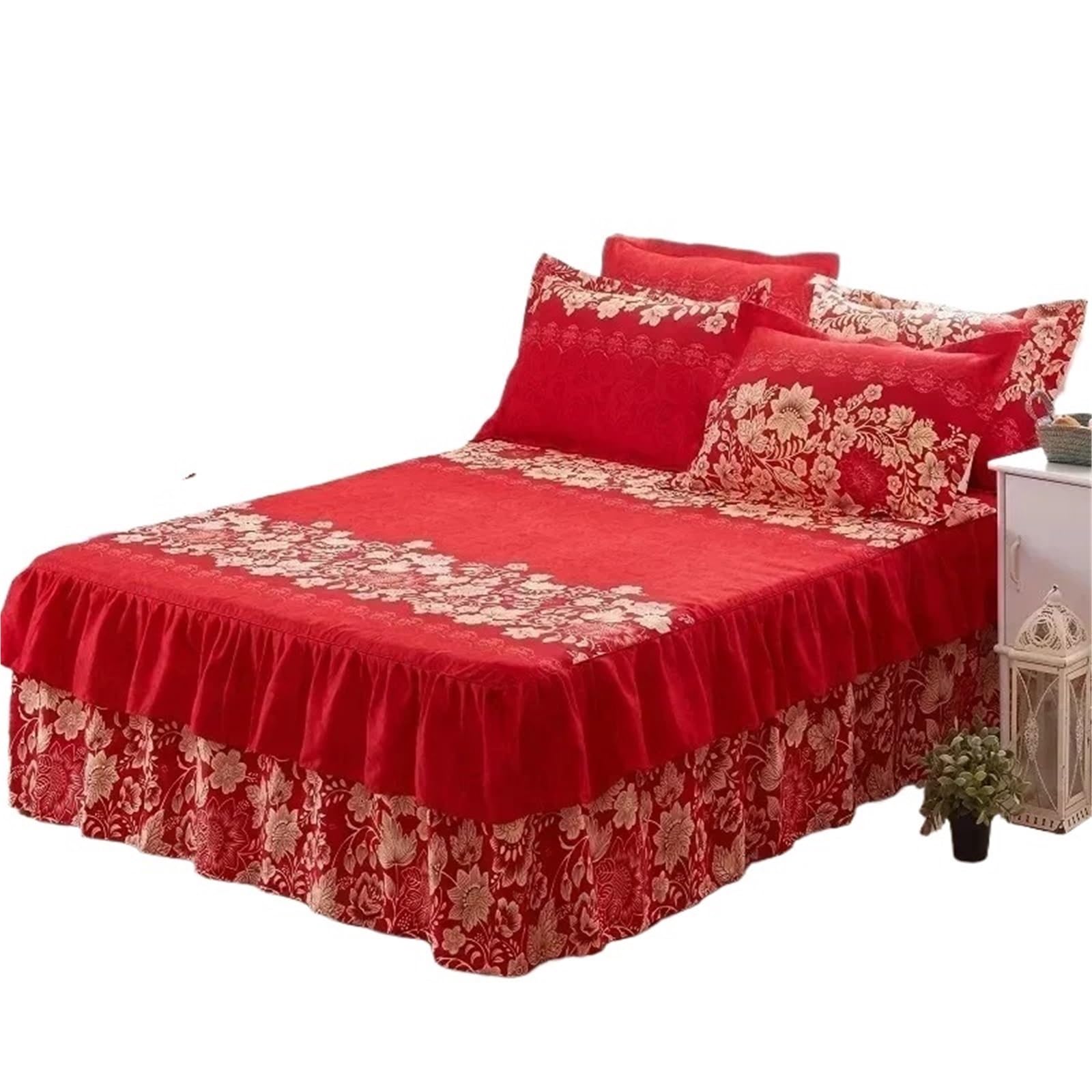 Ruffled Bed Skirt Bed Sheet Ruffled Skirt Comfortable Fitted Double Bedspread Mattress Cover Bedding Bedsheet With Non-slip Protective(Color8,1PC 180cmx200cm)