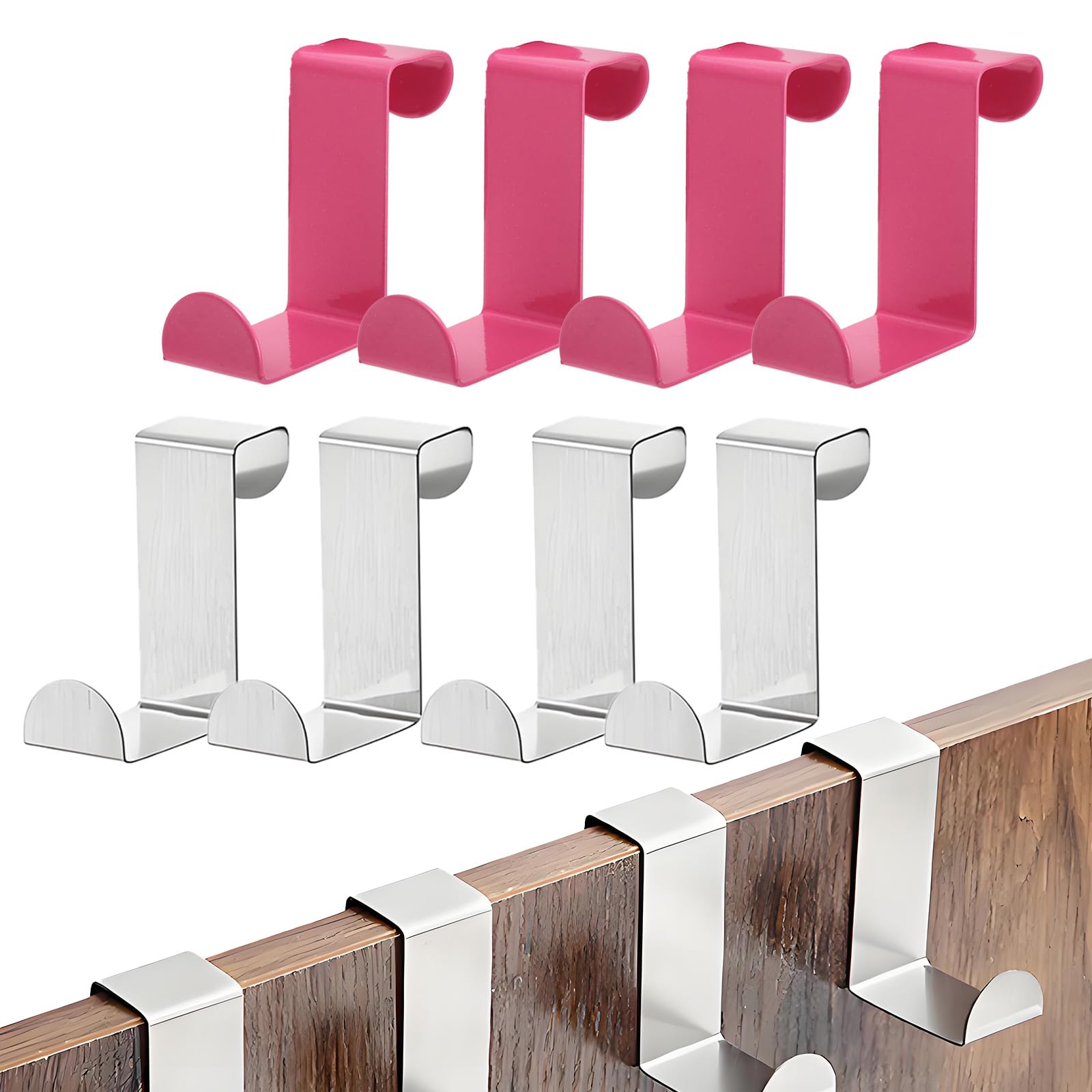 Ganci per porta da appendere, set da 8 pezzi, in acciaio inox, universali, flessibili, solidi, versatili, salvaspazio, da appendere, utilizzabili singolarmente