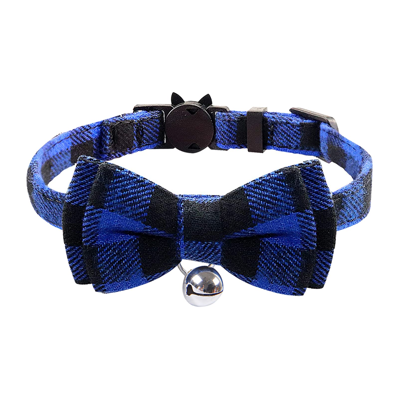 Blaues kariertes Katzenhalsband, Schnellverschluss, Kätzchen-Halsband, Fliege, Sicherheits-Halsband, mit Glöckchen, weiches Schottenkaro-Halsband, verstellbar, für Kätzchen, Welpen, kleine Haustiere