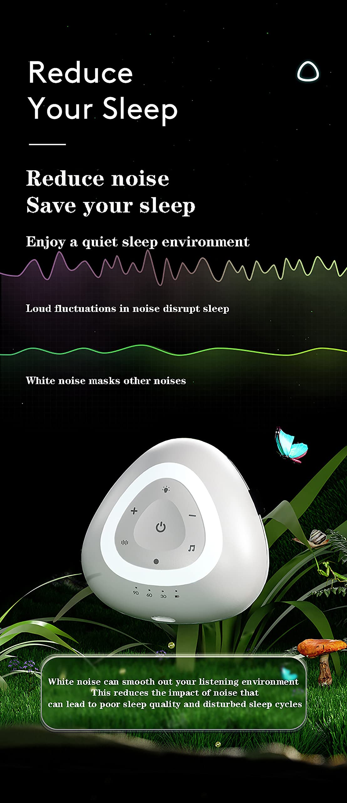 Máquina de Ruido Blanco para Dormir, Temporizador de Apagado automático con 10 Sonidos relajantes de la Naturaleza, Ayuda y cancelación, para meditación en la privacidad de la ofic