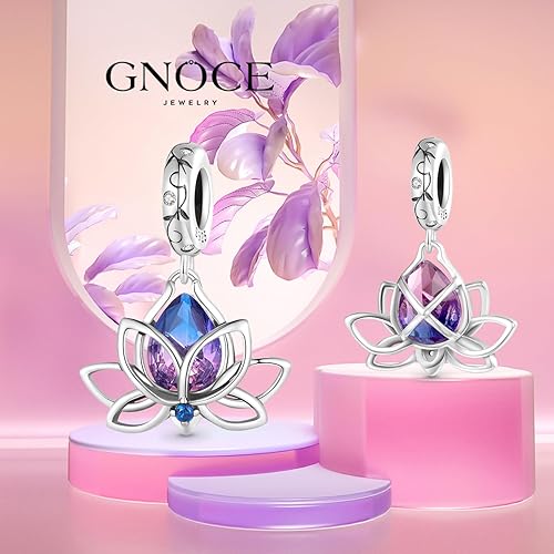 Miniatura 2 de GNOCE Dijes colgantes de flor de loto, pulseracollar de plata de ley 925, dijes colgantes para mujeres, esposa, regalo de joyería, Plata esterlina