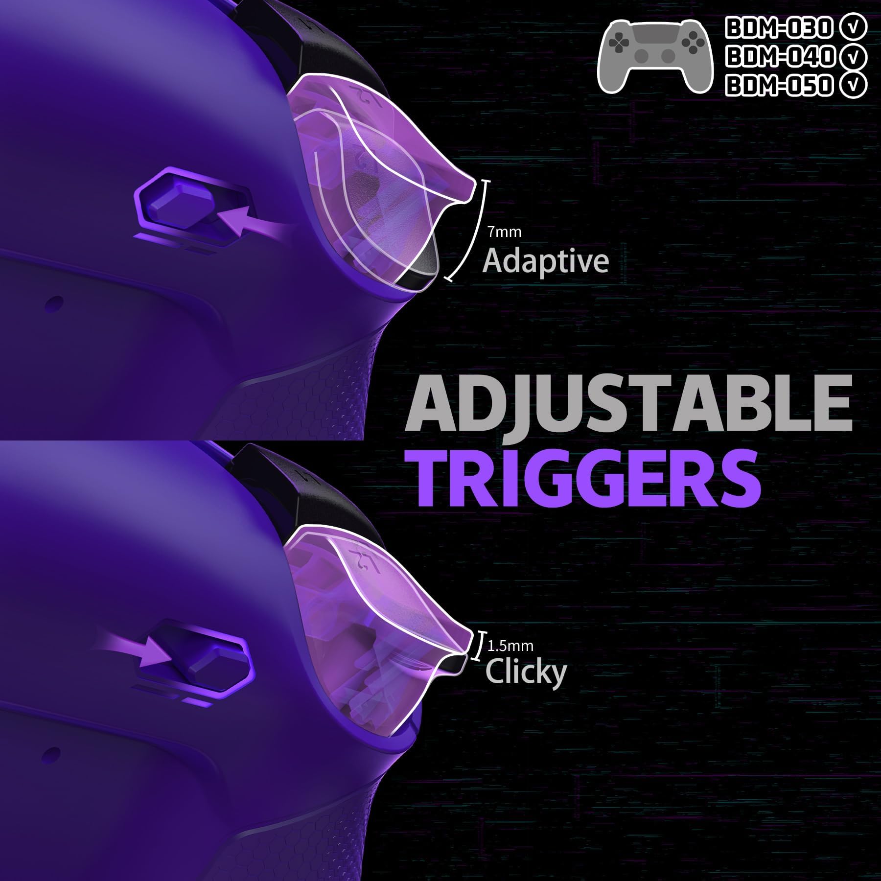 eXtremeRate RISE4 Plus MAX Back Paddles Kit with Clicky Trigger Stops & Rubberized Grip for PS5 Controller BDM-030 040 050, Remappable Back Buttons Kit for PS5 Controller - Galactic Purple