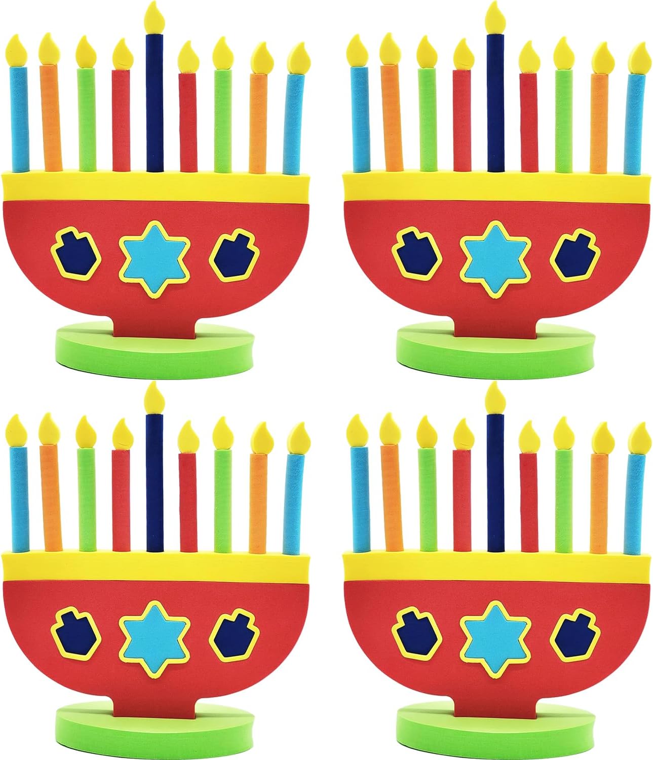 8-Pack Hanukkah Foam Toy Menorah with Removable Candles and Dreidel Design