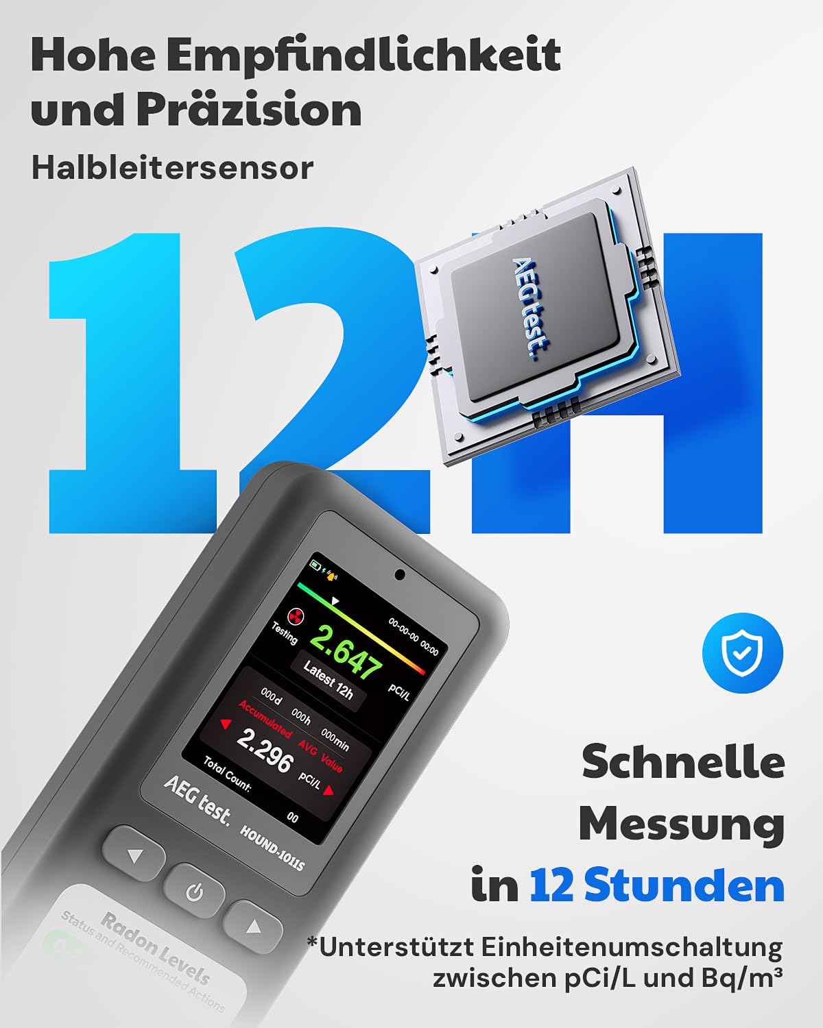 HOUND-1011S Tragbarer Radon-Detektor, Hochpräziser Sensor, Akustischer und Visueller Alarm, Langzeitüberwachung