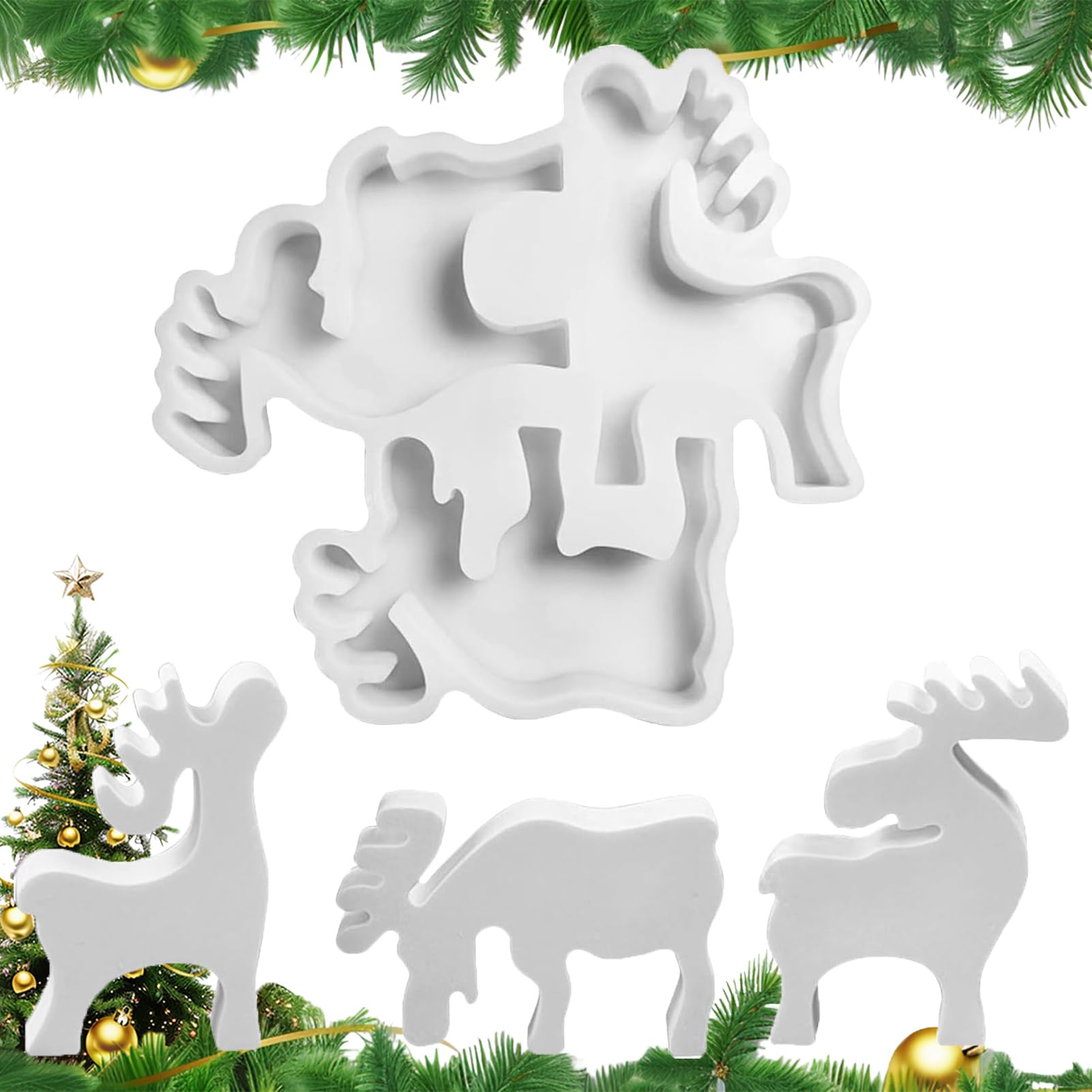 3 Piezas De árbol De Navidad Con Forma De Vela, Hombre De Jengibre, Alce, árbol De Navidad, Vela De Silicona, Molde De Vela Para Hacer Velas, Piedras Aromáticas, Chocolate