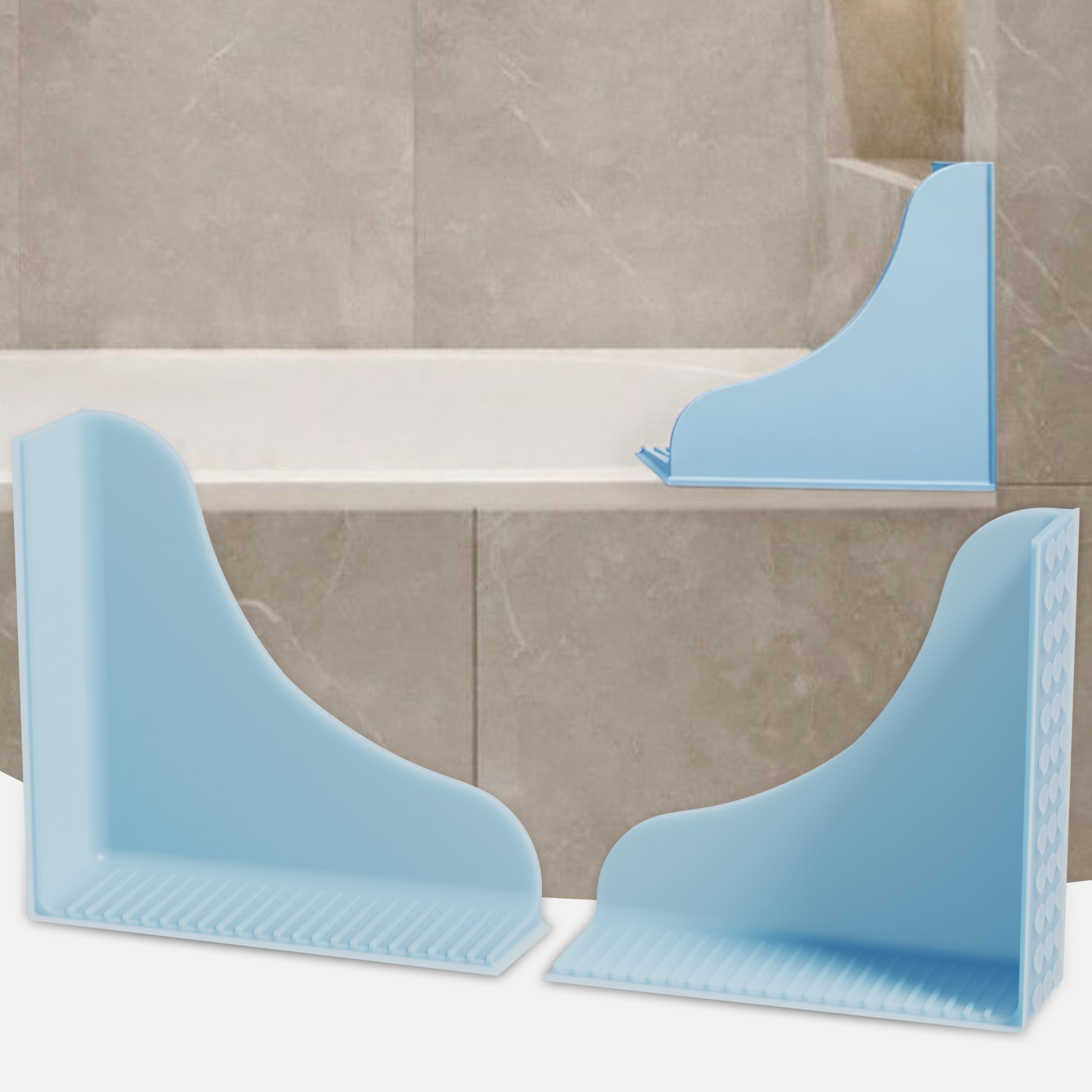 No-Adhesive 2-Pack All-Silicone Shower Splash Guard with Strong Suction Cups, Reusable One-Piece Bath Tub Corner Water Blocker for Secure Seal&Easy