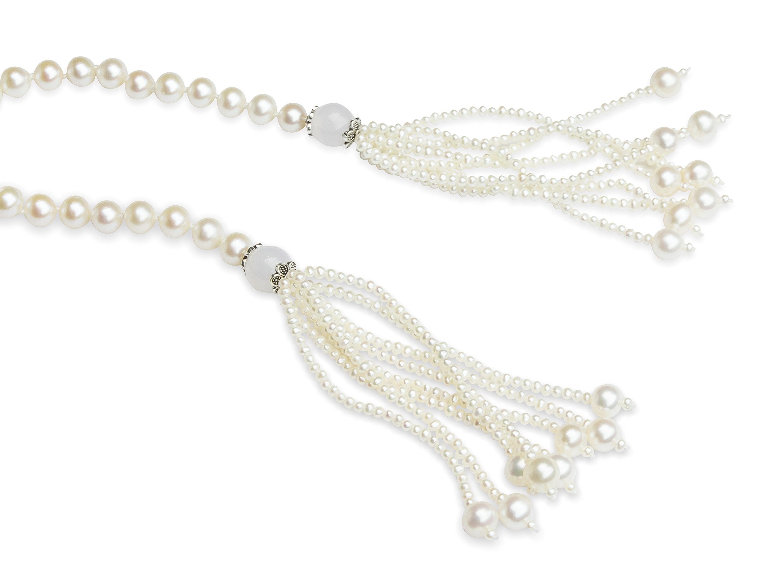 HinsonGayle AAA 7-7.5mm Freshwater Cultured Pearl Tassel Lariat Sautoir Necklace 44 inch