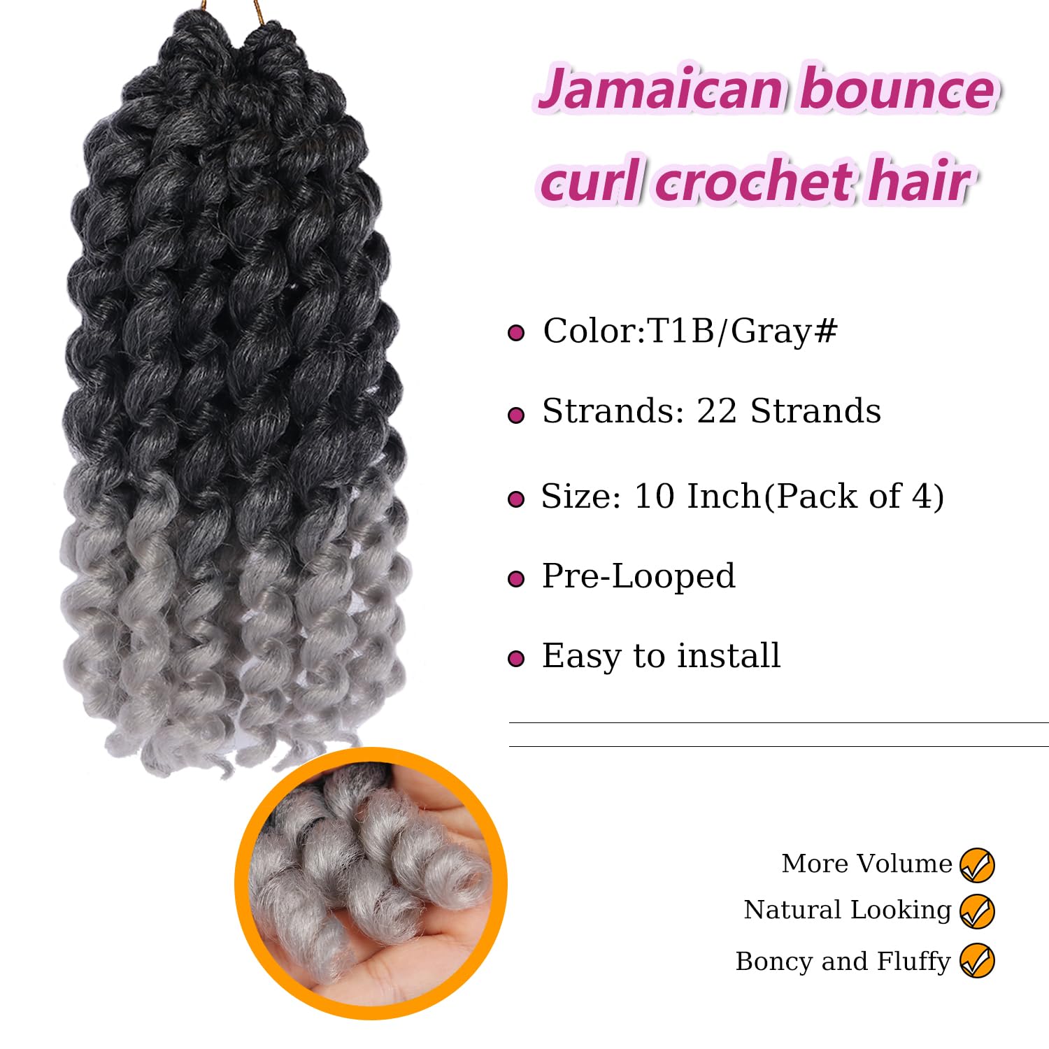 Long Purple Braiding Hair Pre Stretched - 36 Inch Synthetic Braiding Hair for Kids Stage Party Halloween Costume Cosplay (T1B-Gray, 10 Inch (Pack of 4))