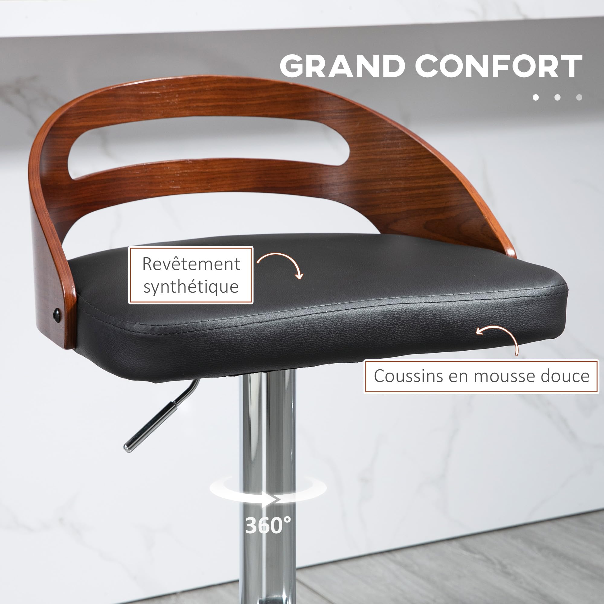 HOMCOM Lot de 2 Tabourets de Bar Design Contemporain Noir Bois