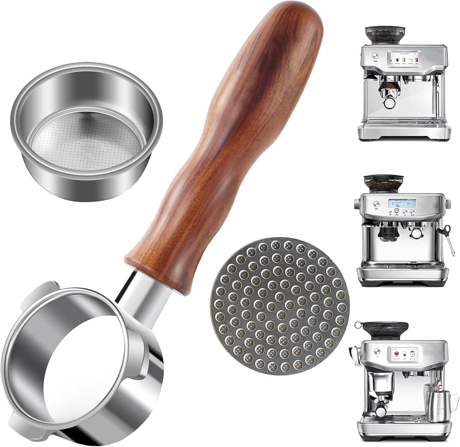 54mm Bottomless Portafilter with Puck Screen 18g Filter Basket Rosewood Handle Fit Breville Barista Express/Pro/Touch/Bambino Plus/Infuser Espresso Machines Portafilter for Breville Espresso Machine