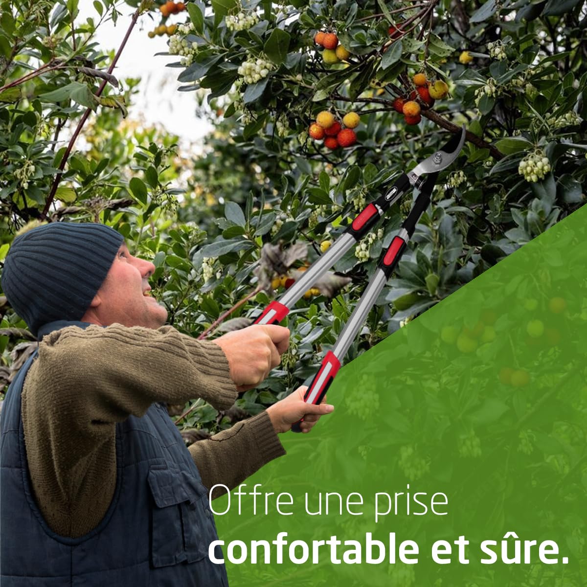 Amig - Cisaille d'Élagage Extensible à Deux Mains | Manche Télescopique en Aluminium | Lame en Acier Revêtue de Téflon | De 62 à 97 mètres | Coupe Bypass | Capacité de Coupe de 38 mm