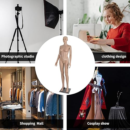 Miniatura 6 de Maniquí femenino de cuerpo completo para vestido de 69 pulgadas, soporte de maniquí desmontable de plástico ajustable, cabeza de exhibición