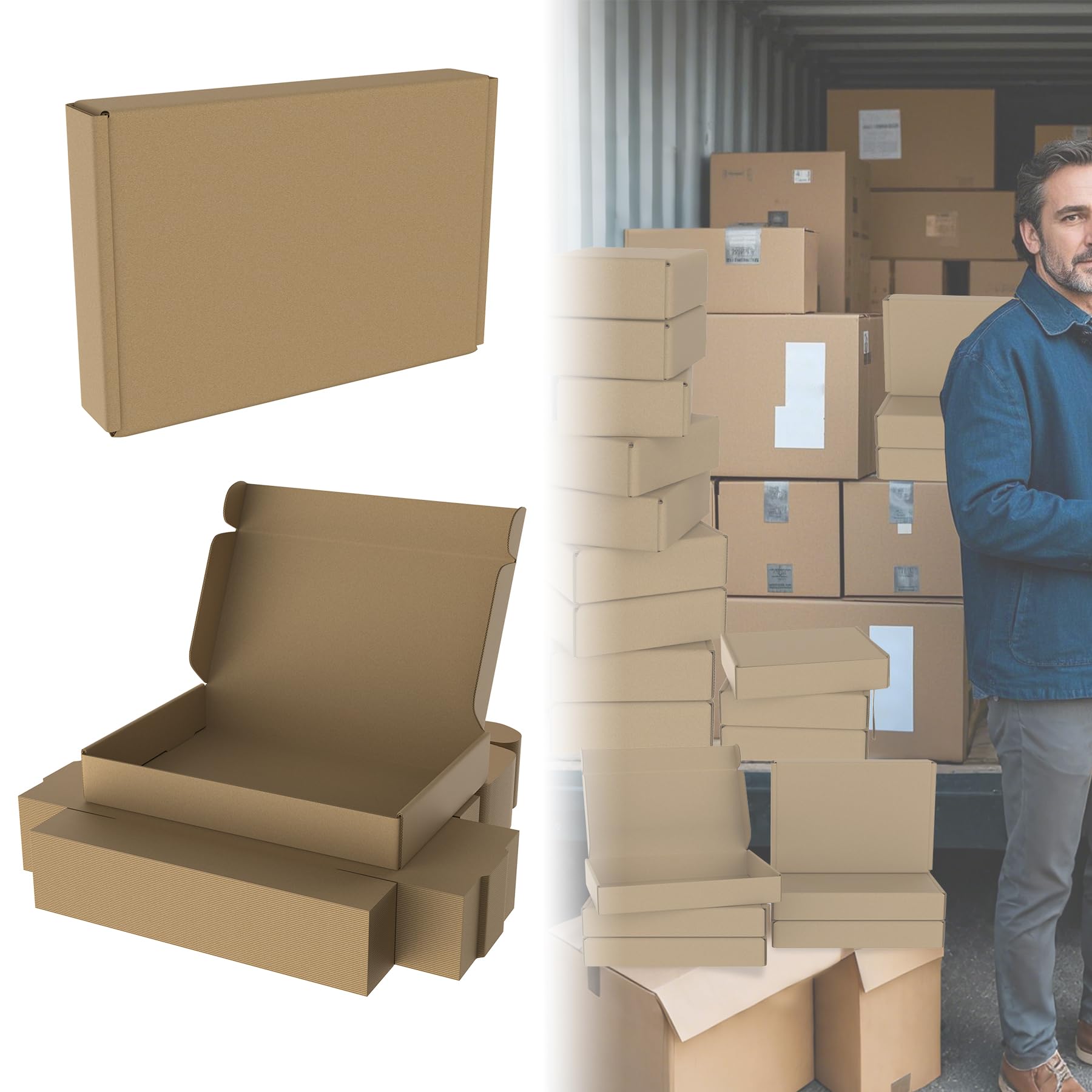 ACXIN 200 cajas de cartón marrón 32 x 22 x 5 cm, cajas de envío plegables, cajas de regalo, embalaje ondulado, estable, plegable, para envío, comercio electrónico, mercancías pequeñas, almacenamiento