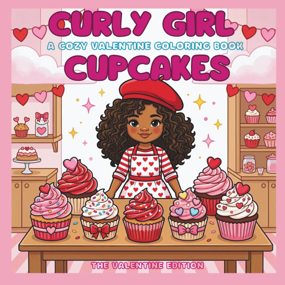 CURLY GIRL CUPCAKES: A Cozy Valentine Coloring Book (Curly Girl Series)