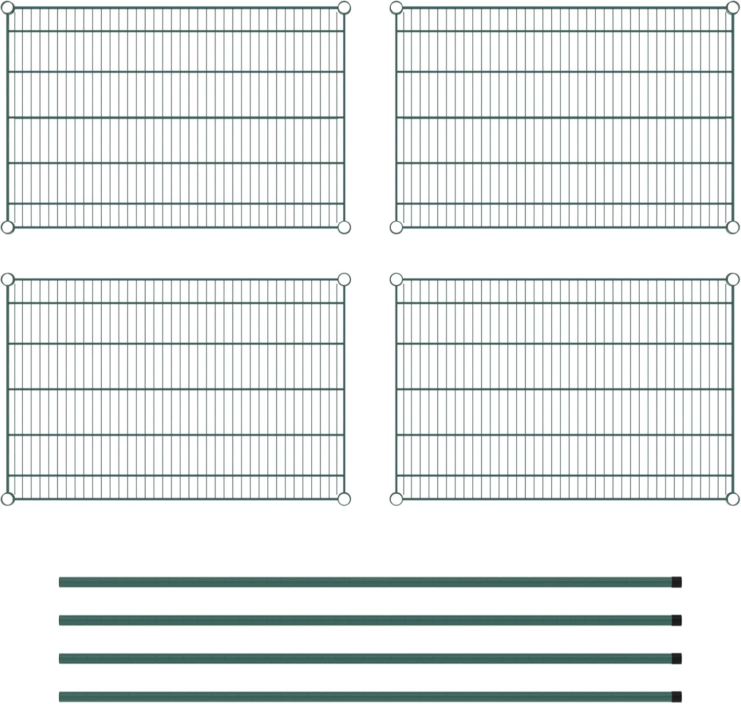 Commercial NSF Listed Green Epoxy Stationary Wire Shelving Kit 24" x 36" x 64", with 4 Shelves Perfect for Warehouse, Walk-in Refrigerator, Freezer, Grocery Store, Restaurant, Dishroom