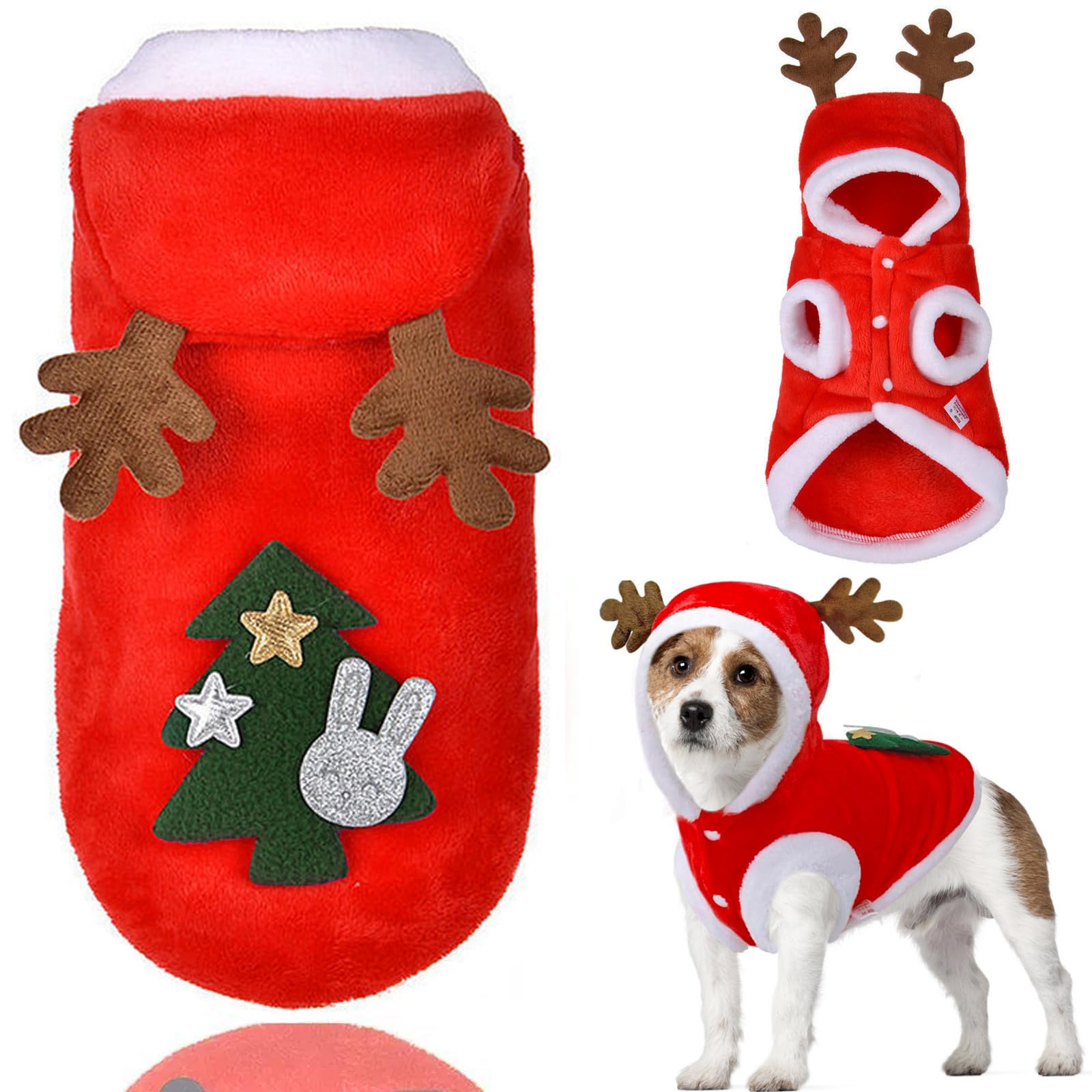 Dog Christmas Costumes, Pet Cold Weather Sweater Coat, Puppy Santa Claus Reindeer Outfit Winter Hoodie Warm Vest Clothes, Jumpsuit Apparel for Small