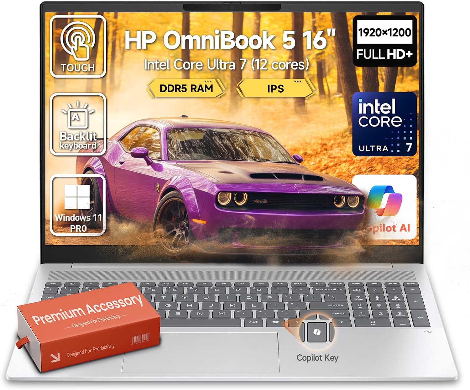 HP OmniBook 5 16 Inch Laptop Touchscreen Computer, 16" 2K IPS Touch Screen Business Laptop AI PC, 15th Gen Intel Core Ultra 7(12-Core, Beat i7-1355U), 16GB DDR5 1TB SSD|Windows 11 Pro|Backlit 10-Key