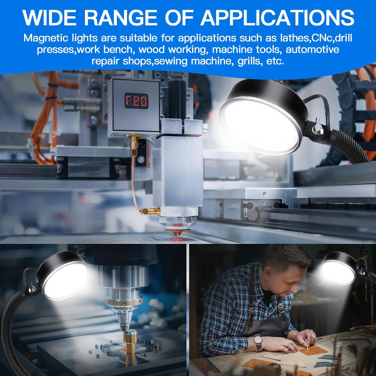 20W Magnetic LED Work Light, 2000LM, 500mm Flexible Gooseneck, for Sewing Machine, Lathe, Work Bench, Shop Lighting